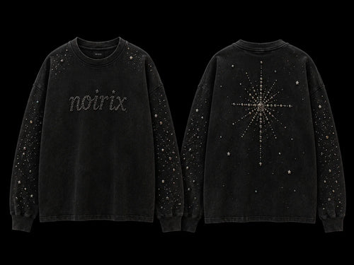 NOIRIX Star Crewneck in Washed Black, front and back