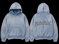 NOIRIX Star Pullover Hoodie in Washed Blue, front and back
