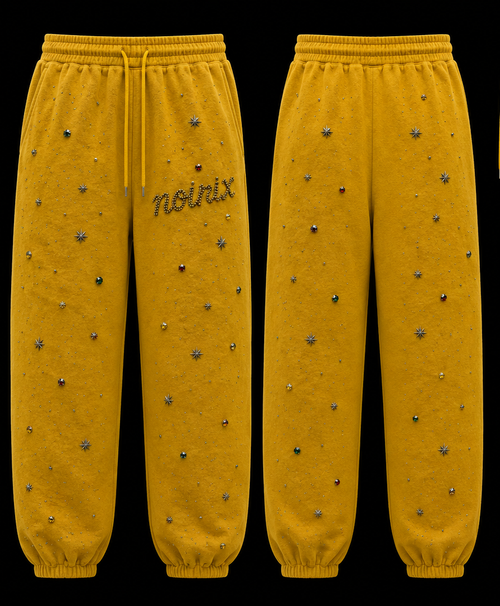NOIRIX Star Sweatpants in Gold, front and back